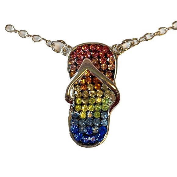 Belk Silverworks Crystal Flip Flop Silver Plated Necklace BEACH FUN - Picture 4 of 7